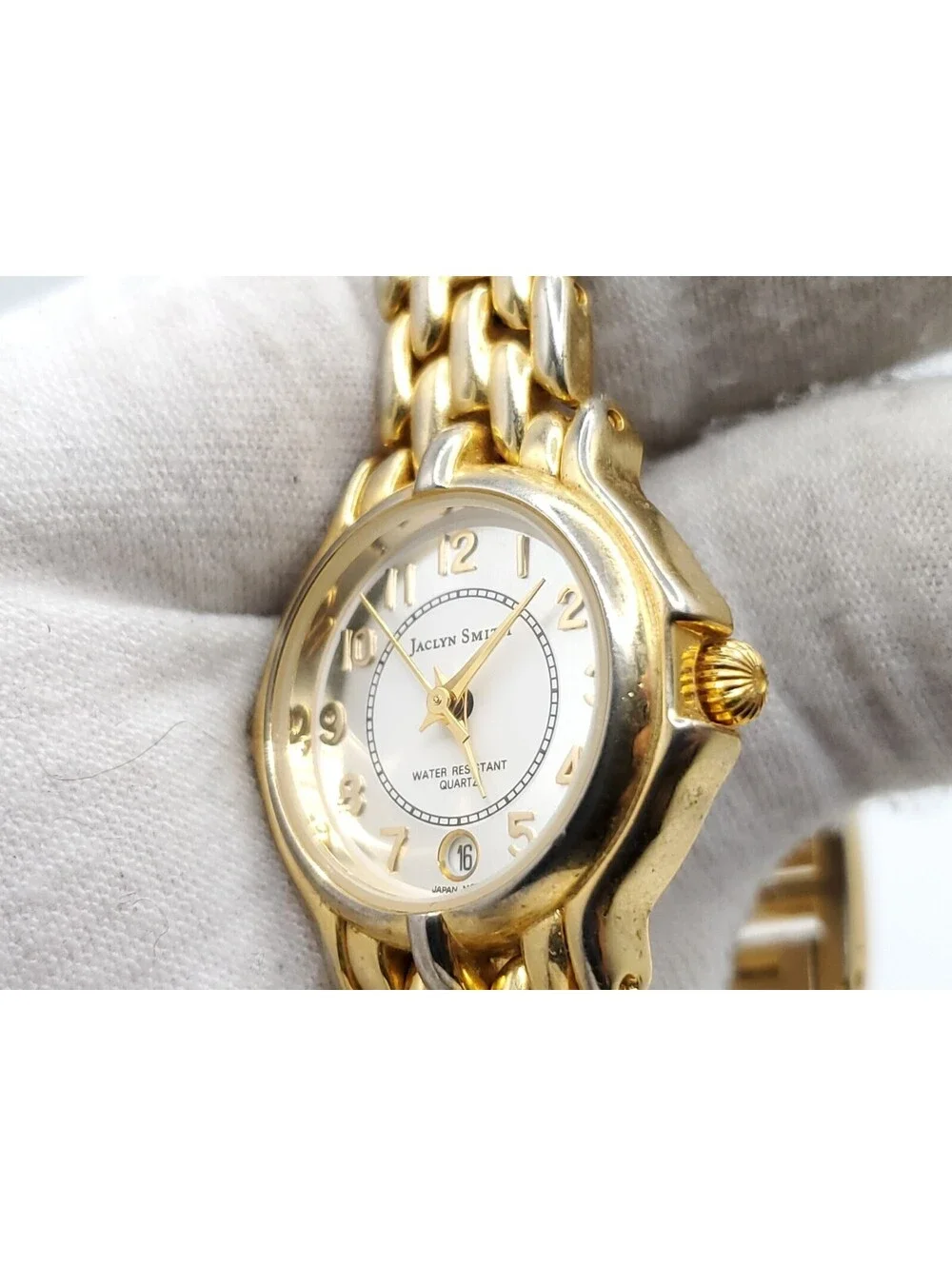 Jaclyn Smith Watch Womens New Battery Gold Tone Date Dial 24mm